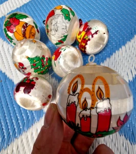 Vintage 'Bolas de Árbol de Navidad Brillantes Hiladas Satén Blanco' x7 Adornos ***Retro - Imagen 1 de 5