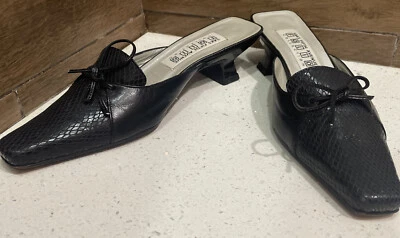 Zapatos sin cordones Saks Fifth Avenue punta cuadrada cuero moño tacón cuadrado bajo negro 6,5 Foto 1 de 4