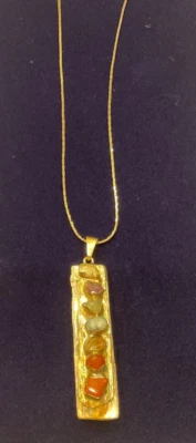 Vintage  7 Chakra Pendant Selenite 18K Gold Filled Chain Necklace - Image 1 of 4