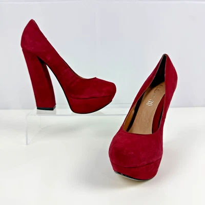 ALDO Mujer 38 US 7. 5 Zapatos Tacones Bloque Plataforma Cuero Gamuza Rojo Oscuro 5.5" Foto 1 de 4