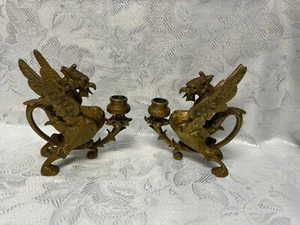 2 antike Bronze Griffin Kerzenständer/Kerzenhalter um Anfang des 20. Jahrhunderts - Bild 1 von 19