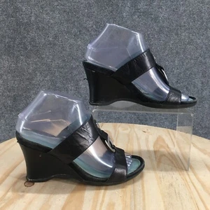 Rockport Sandals Womens 6.5 M Slide Black Leather Slip On Wedge Heels APW13181 - Picture 1 of 18