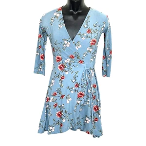 Rue21 Womens Floral Wrap Dress V-Neck 3/4 Sleeve Blue - Picture 1 of 11