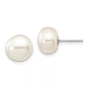 10k White Gold 9-10mm White Button FW Cultured Pearl Stud Post Earrings - Picture 1 of 6