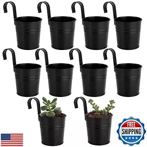 GREANER Black Hanging Railing Planter, 10 Packs Metal Bucket Fence Planter, H - Picture 1 of 5