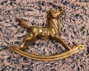 Vintage Antique Rocking Horse Gold Lustre Solid Brass Figurine Taiwan - Picture 1 of 10
