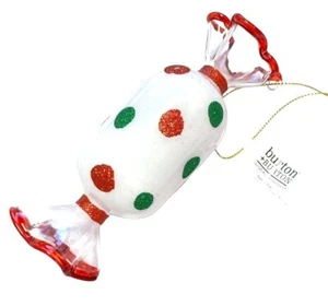 Burton + Burton weiß gepunktet SÜSSIGKEITEN mundgeblasen Glas Weihnachtsschmuck neu Neu mit Etikett - Bild 1 von 2