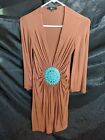 Sky dress x-small brown with large turquoise medallion