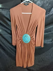 Sky dress x-small brown with large turquoise medallion - Picture 1 of 9