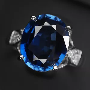 Vibrant Royal Blue Sapphire 5.15Ct 925 Sterling Silver Handmade Rings Size 6.5 - Picture 1 of 8