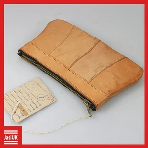 vintage old Brown Leather Metal Zip Women's Ladies' Small Coin Wallet Purse NOS - Picture 1 of 4