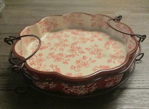 Temptations by Tara Red Floral Lace Pie/Tart/Quiche Baking Dish W/Rack - Picture 1 of 4