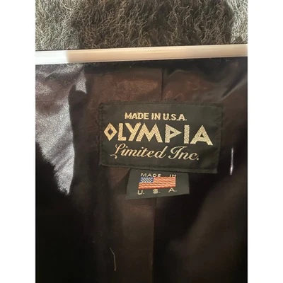 Abrigo grande vintage Olympia Limited Inc. de piel sintética negro y gris para mujer  Foto 1 de 4