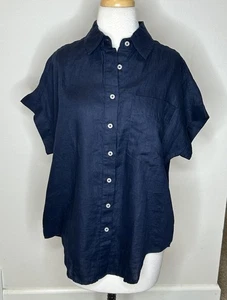 Quince Navy Blue European Linen Camp Shirt Size S NWT - Picture 1 of 10