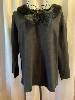 Norton McNaughton черный искусственного меха бант воротник женщин кардиган свитер размер L - Изображение 1 из 4