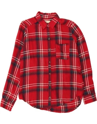 Camisa de franela de gran tamaño para mujer HOLLISTER UK 10 pequeña roja a cuadros algodón DS77 Foto 1 de 3