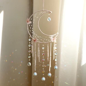 Butterfly Dream Catchers with Crystals - Large Boho Pink Moon Dream Catcher W... - Picture 1 of 8