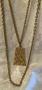 Lange, doppelte Kette signiert Krone Trifari Modernist Anhänger/goldfarben/44”-33”/Vint - Bild 1 von 20