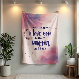 To My Daughter Blanket From Mom, Moon And Back Fleece Blanket Gift For Her - Picture 1 of 6
