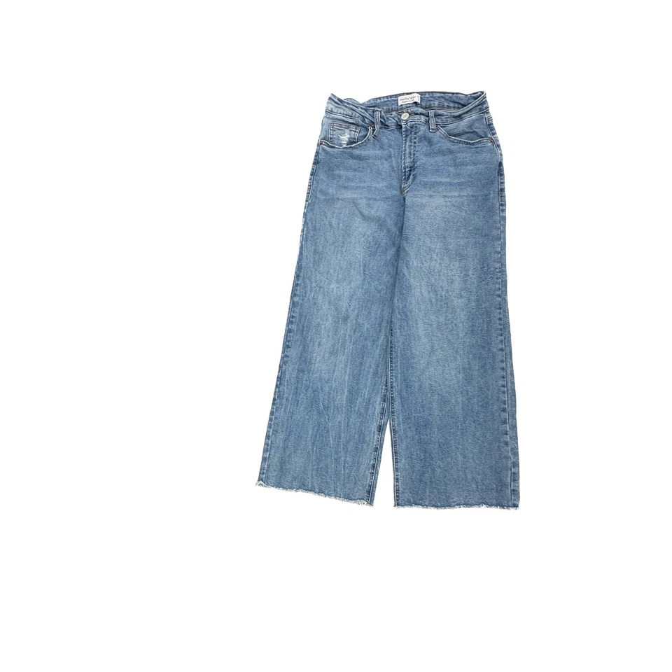 Pantalones de mezclilla para mujer Vanilla Star pierna ancha dobladillo crudo desgastado dobladillo crudo talla 9 azules Foto 1 de 4