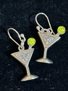 SILPADA 925 Sterling Silver, Peridot, CZ Martini Glass Dangle Earrings - Picture 1 of 4