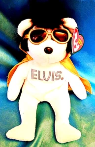 Ty Beanie Babies Elvis Presley Teddy Bear With Sunglasses & Gold Cape - Picture 1 of 10