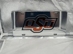 Oklahoma State Cowboys NCAA Silver Mirrored Laser Cut License Plate Craftique - Picture 1 of 1