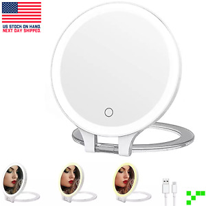 Foldable Double Sided LED Lighted Makeup Mirror 3 Color Portable Travel Makeup