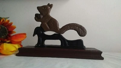 Vintage Cast Iron Squirrel on Wrench on Wood base Nutcracker  - Image 1 of 4