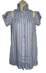 Túnica azul abotonada con hombros fríos talla pequeña BLANCO CUERVO 100 % algodón para mujer - Imagen 1 de 15