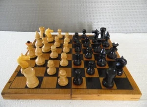 Vintage Soviet Russian Wooden Chess Set Folding Board 29х29cm # 37 - Picture 1 of 9