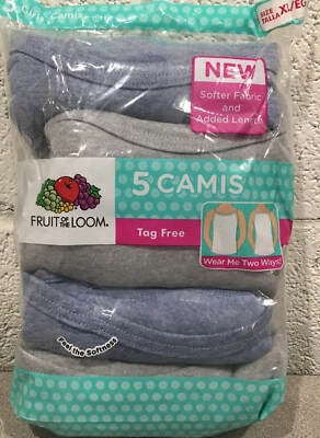 Fruit of the Loom Girls Camis, Pack of 5-  Gray and Blue- Size XL - Image 1 of 4