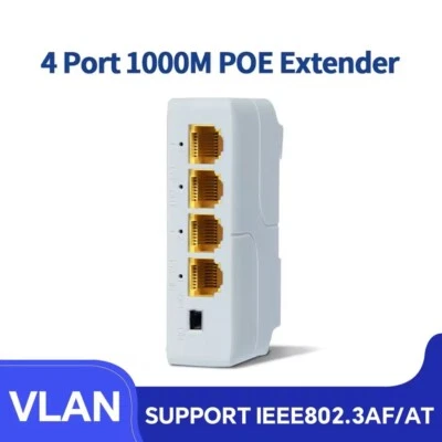 PoE Passthrough Switch 1 PoE In 3 PoE Out Extender 1000Mbps Ethernet - Image 1 of 4