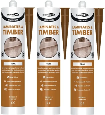 Bond It Teak Lami Mate Sealant Gap Filler 285ml - Pack of 3