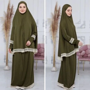 Damen Gebetskleid Abaya Muslim Langer Hijab Tesettür Namaz Elbisesi 2 teilig - Bild 1 von 5