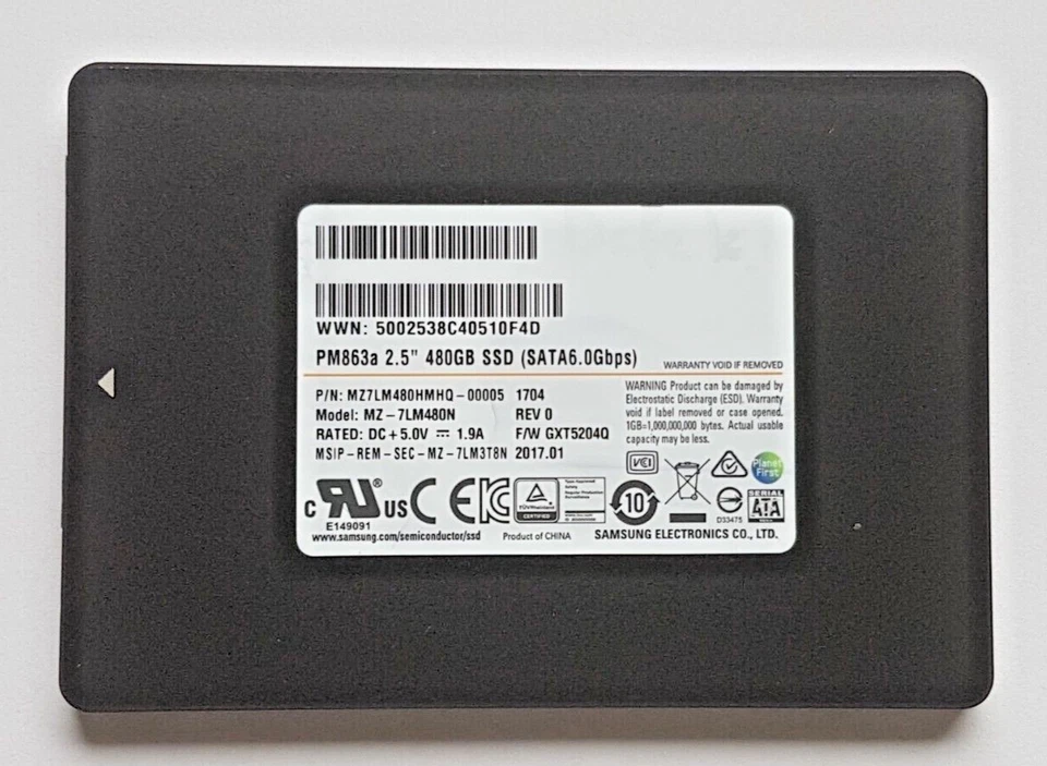 480 GB SATA III Samsung SSD PM863a MZ-7LM480N 3D-NAND Tlc 2.5 " Intern Disque - Photo 1/1