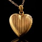 Vintage Striped Heart Shaped Locket, 1 Inch tall, Sterling Silver Trim and 10k Y