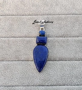 Lapis Lazuli Pendant Solid 925 Sterling Silver Unique Three Gemstone MO712 - Picture 1 of 4