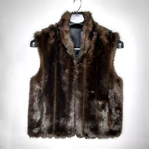 Giacca Faux Fur Vest Women's Brown Reversible Full-Zip Size L (See Pic 10) - Picture 1 of 9