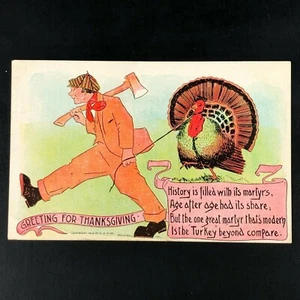 Antique Thanksgiving Comic Postcard Pet Turkey Axe H M ROSE C.1910 RARE Vintage - Picture 1 of 8