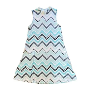 Justice Girls Size 8 Blue Chevron Dress Knee Length A Line - Picture 1 of 5