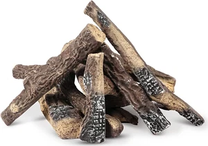 Gas Fireplace Log Set,10 pcs Ceramic logs for Fireplace, Large Ceramic Wood Logs - Picture 1 of 12