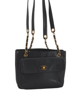 Autentica borsa a mano CHANEL in pelle con chiusura a mano a catena turnlock blu navy 8734L - Foto 1 di 23