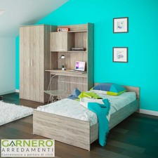 Cameretta bambini ragazzi MARCO rovere letto scrivania armadio moderna design