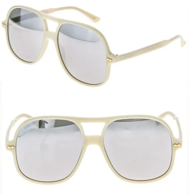 GUCCI GG0706S 0706 Ivory Silver Mirrored Oversized Unisex Retro Sunglasses 003 - Image 1 of 4