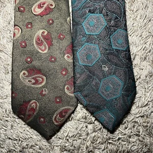 Lot of 2 Christian Dior Monsieur Men’s Neckties Paisley & Geometric Ties Logo - Picture 1 of 4