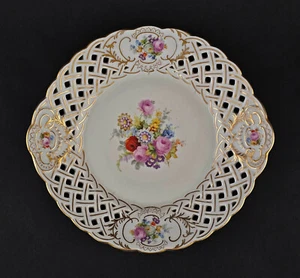 a-9440015-d Porzellan Teller Fraureuth Durchbruchrand Gold Blumendekor D25cm - Picture 1 of 2
