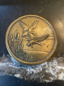 Vintage Duck Belt Buckle Brass Waterfowl Birds Hunting Original Round - Picture 1 of 4