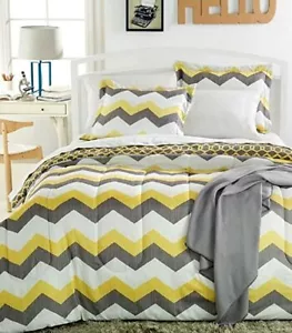 Sunham Chevron 6 Piece Reversible Comforter Set Yellow/Grey Twin XL -NIP - Picture 1 of 4
