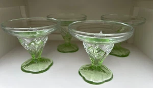 La Rochere French Green/Clear Pedestalled Sundae Dishes x 4 11cm Tall Rare Find - Picture 1 of 5